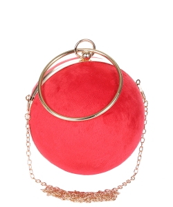 Round Ball Shaped Velvet Clutch Crossbody Bag 6710 RED